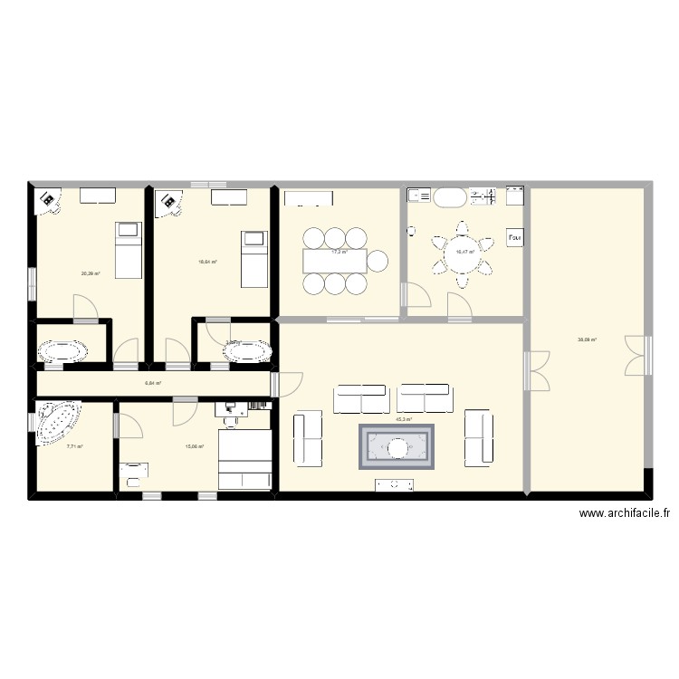 maison 3 chambres salon. Plan de 10 pièces et 189 m2