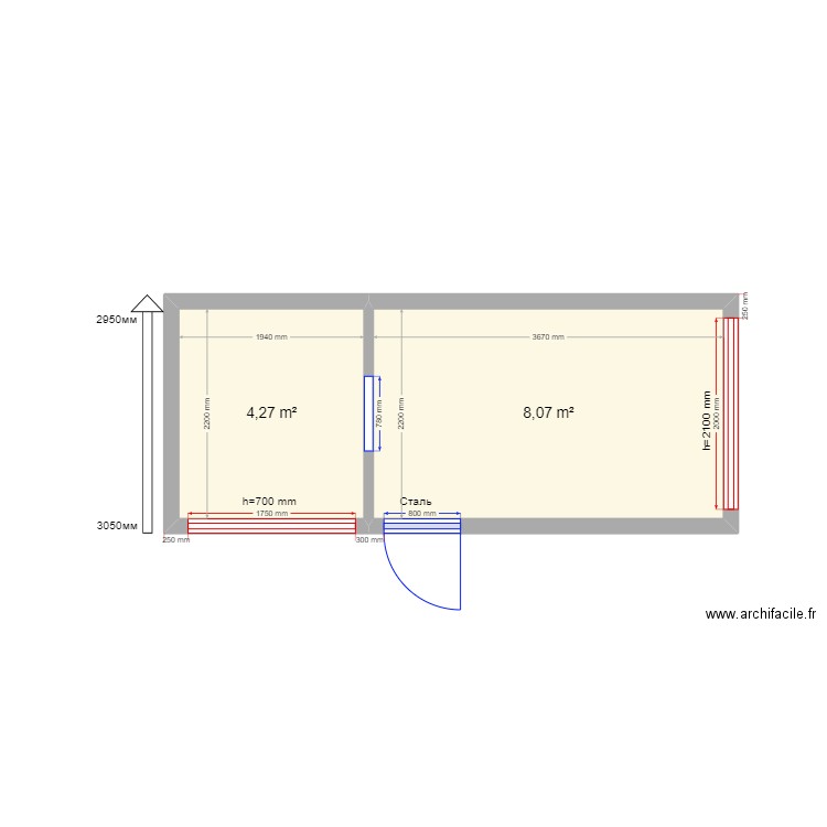 15 кар. Plan de 2 pièces et 12 m2