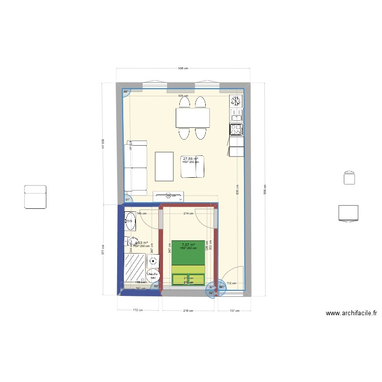 gambeta1.2. Plan de 3 pièces et 40 m2