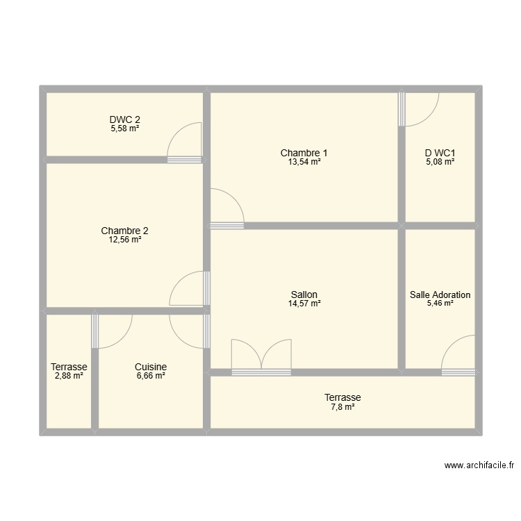 Presbit. Plan de 9 pièces et 74 m2