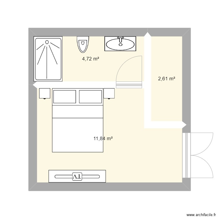 plAN A BUNGALOW. Plan de 3 pièces et 19 m2