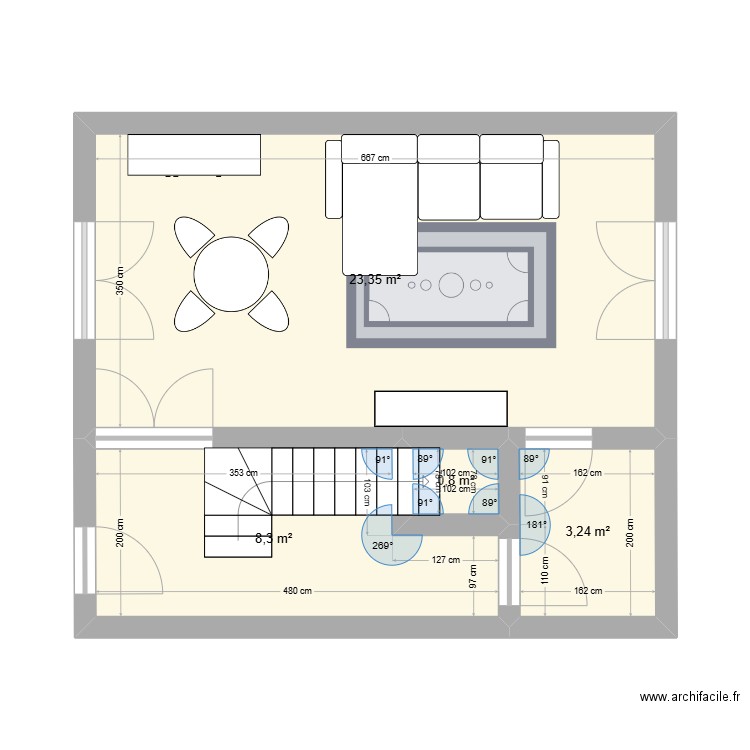 RDC Avignon. Plan de 4 pièces et 36 m2