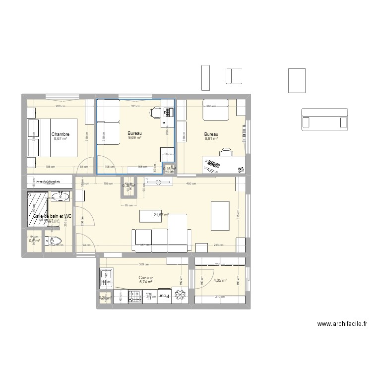 2RLF38120. Plan de 12 pièces et 66 m2