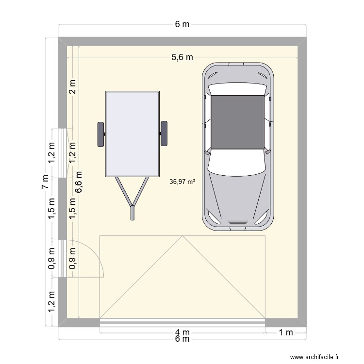 garage. Plan de 1 pièce et 37 m2