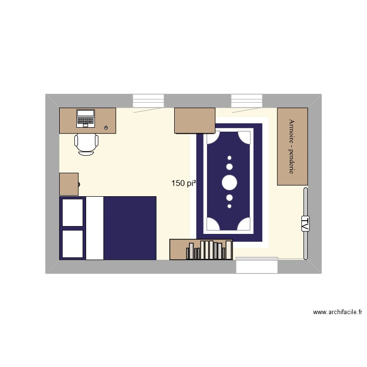 chambre noemie. Plan de 1 pièce et 14 m2