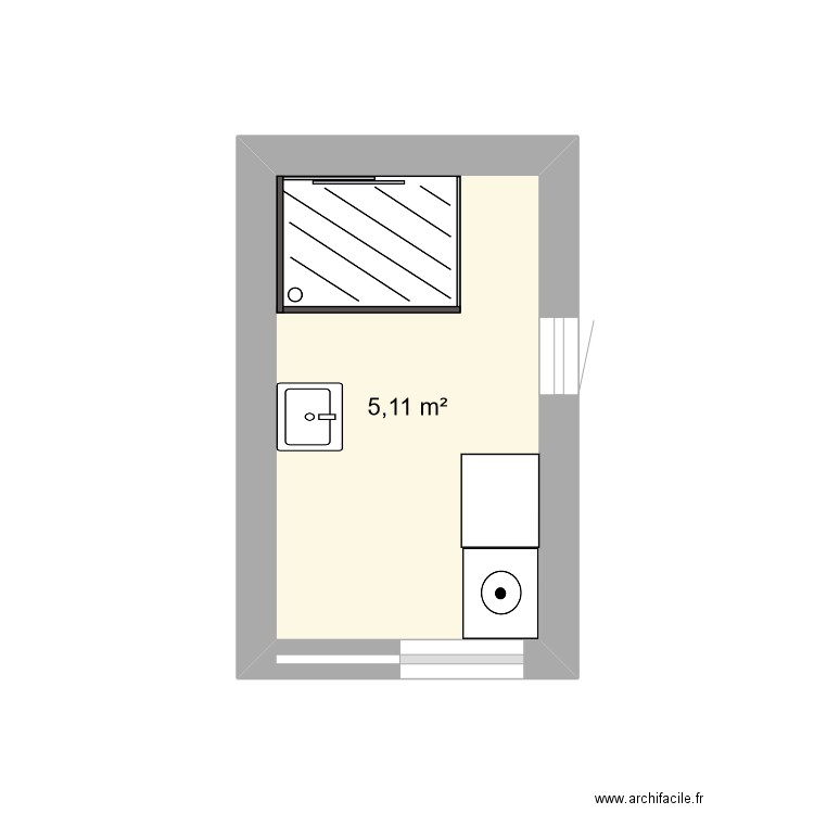 SDB. Plan de 1 pièce et 5 m2