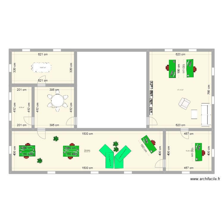 Bureaux Ch. 23. Plan de 6 pièces et 170 m2