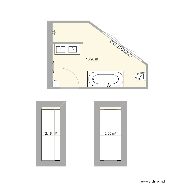 SDB Maison. Plan de 3 pièces et 15 m2