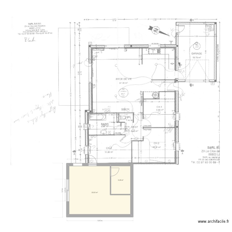 plan 3 lea. Plan de 2 pièces et 28 m2