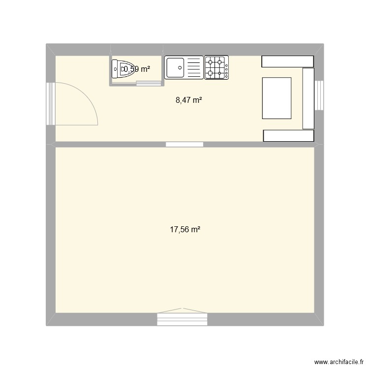 Esquisse mayen Les Combes. Plan de 3 pièces et 27 m2