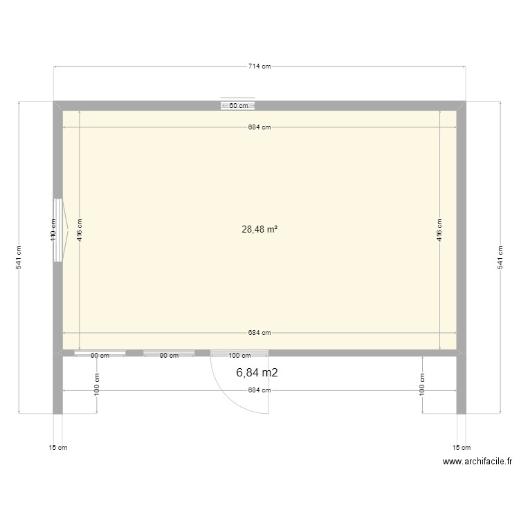 INIT_VUE_EN_PLAN. Plan de 1 pièce et 28 m2