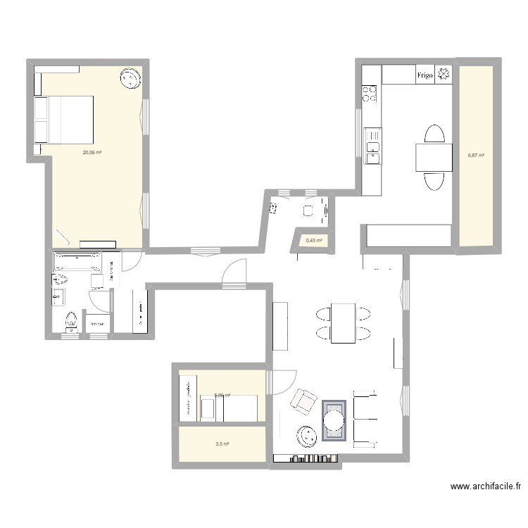 Paris. Plan de 5 pièces et 36 m2