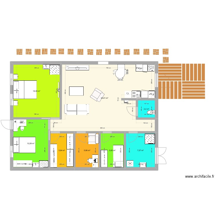 Montjoly Nid d’Amour BIS. Plan de 8 pièces et 101 m2