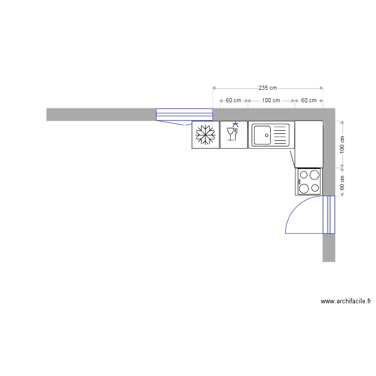 Cuisine appartement. Plan de 0 pièce et 0 m2