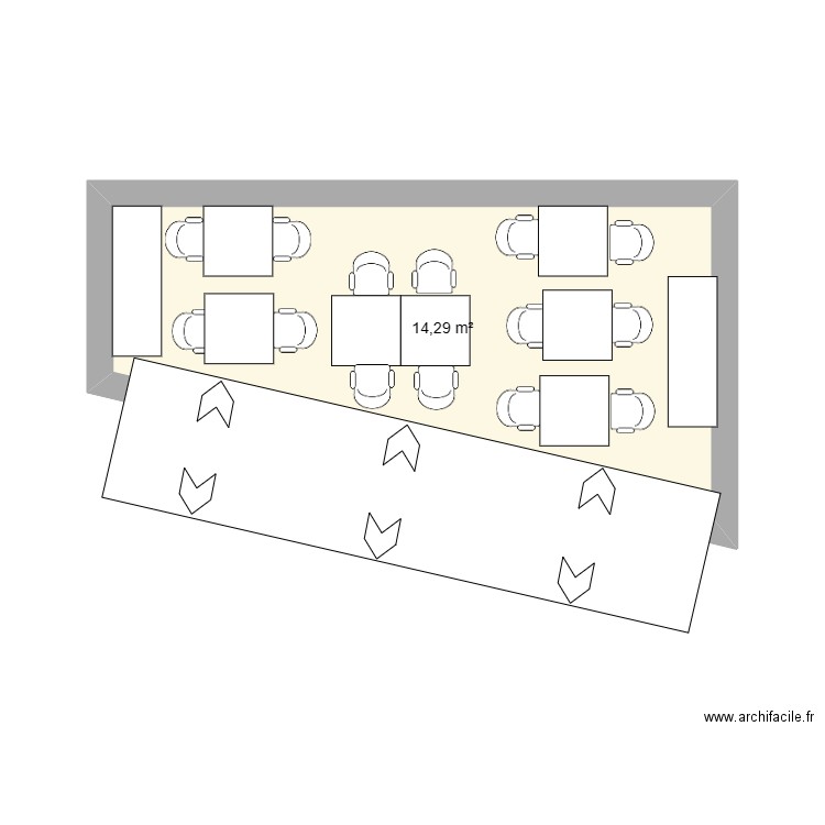 terrasse. Plan de 1 pièce et 14 m2