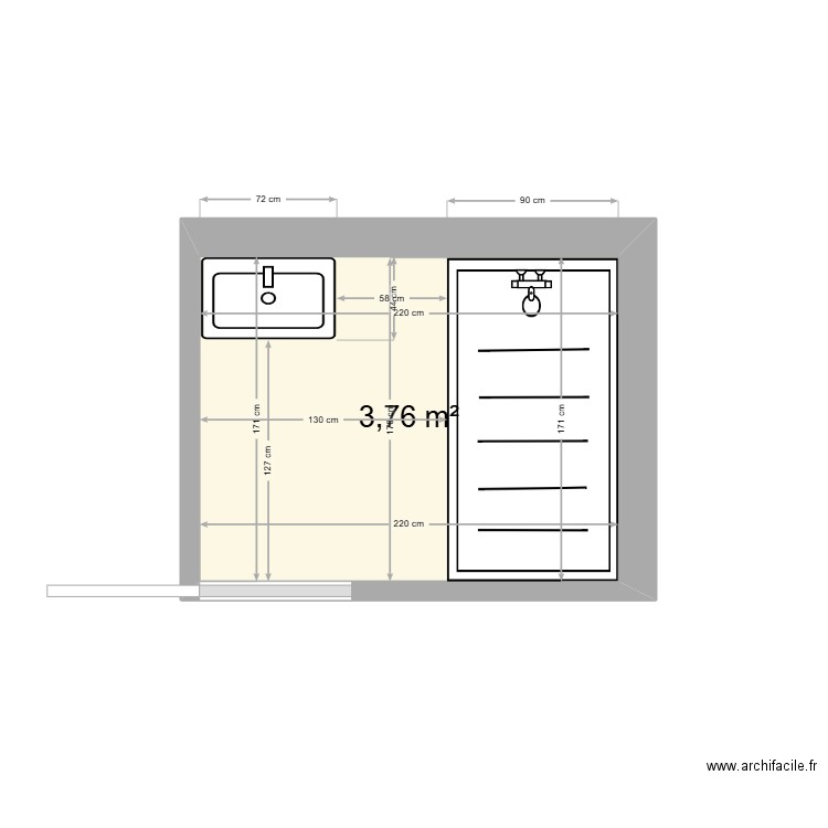 SDB Rossan_V1. Plan de 1 pièce et 4 m2