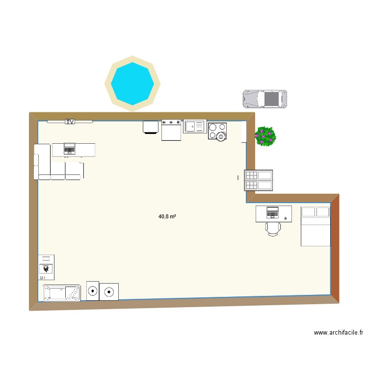 Rez de chaussée. Plan de 1 pièce et 41 m2