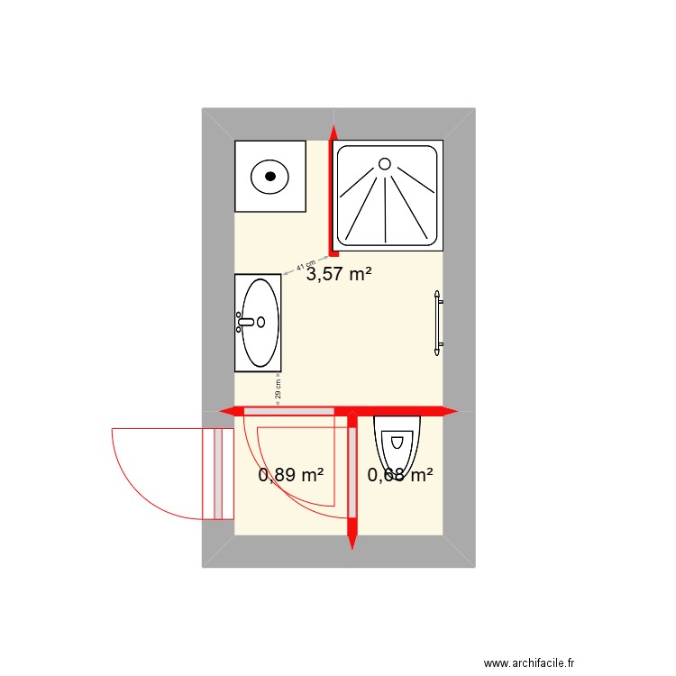 Salle de bain RDC. Plan de 3 pièces et 5 m2