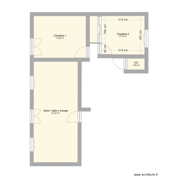 appartement les écrins. Plan de 5 pièces et 46 m2