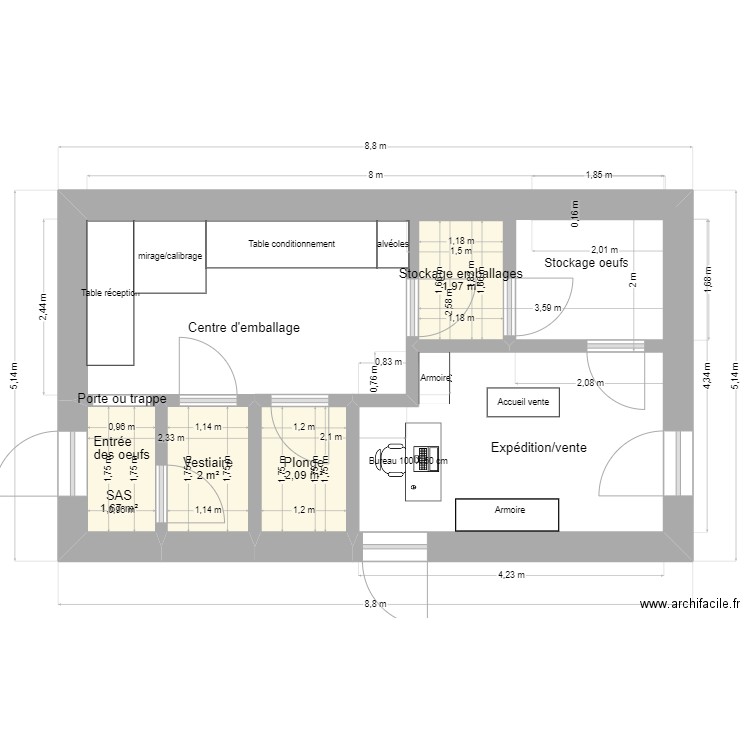 Cécile Liquet. Plan de 4 pièces et 8 m2