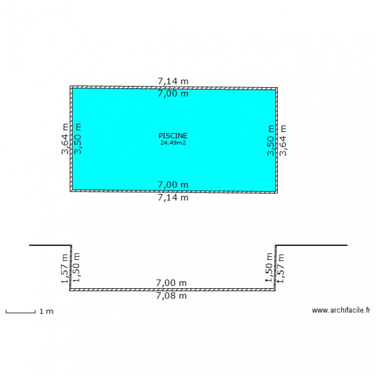 Plan en coupe piscine. Plan de 0 pièce et 0 m2