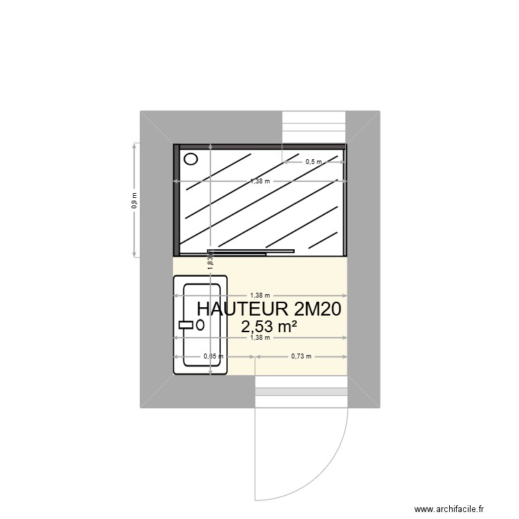 SdB Saintot. Plan de 1 pièce et 3 m2