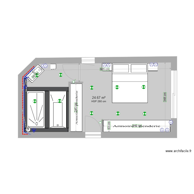 Chambre RDC Ameublement IND6. Plan de 0 pièce et 0 m2