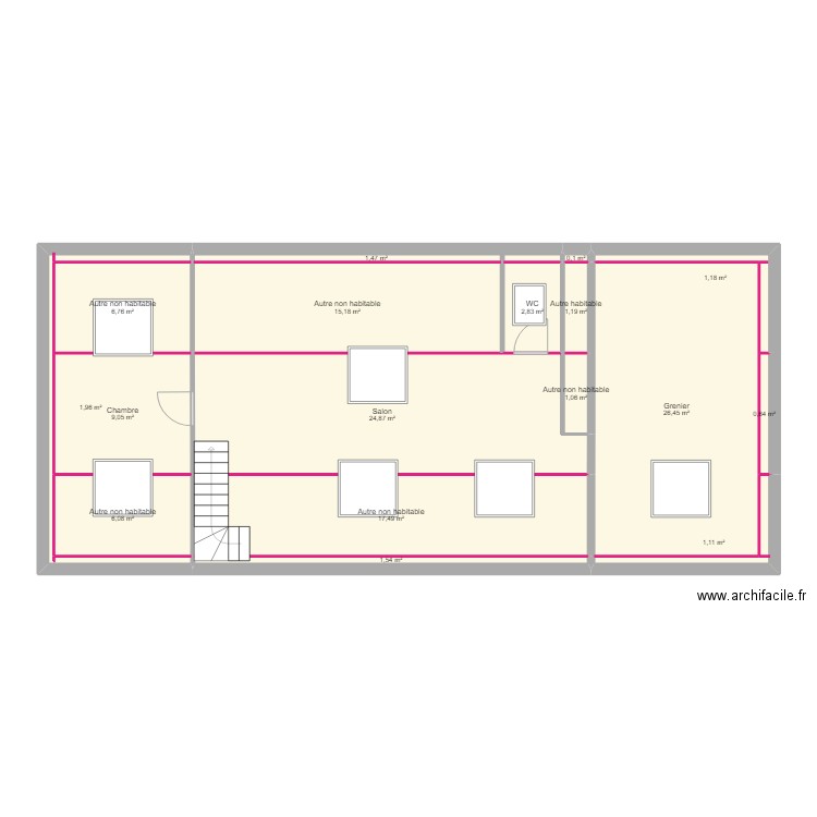 PLAN ETAGE POUR DPT. Plan de 17 pièces et 119 m2