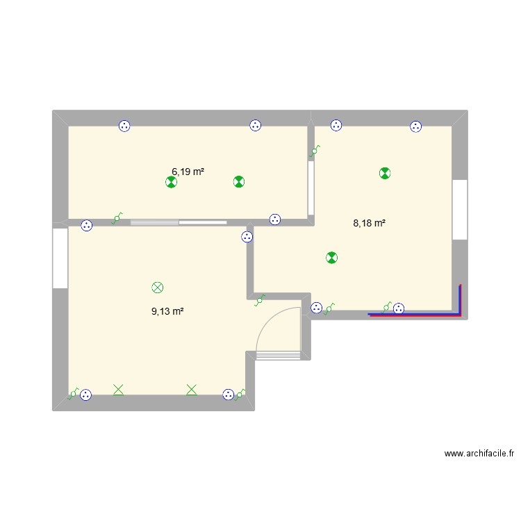 ETAGE CHATEAU ELEC. Plan de 3 pièces et 24 m2