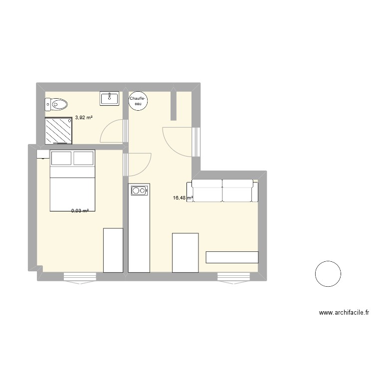 New appart. Plan de 3 pièces et 30 m2