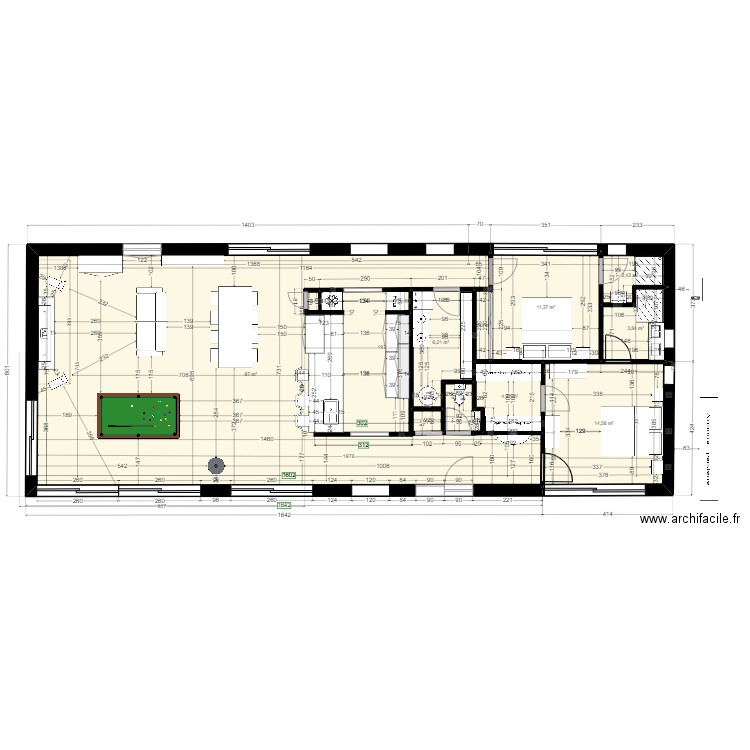 Maison 2 ch RdC SH 143m2 au sol. Plan de 8 pièces et 141 m2