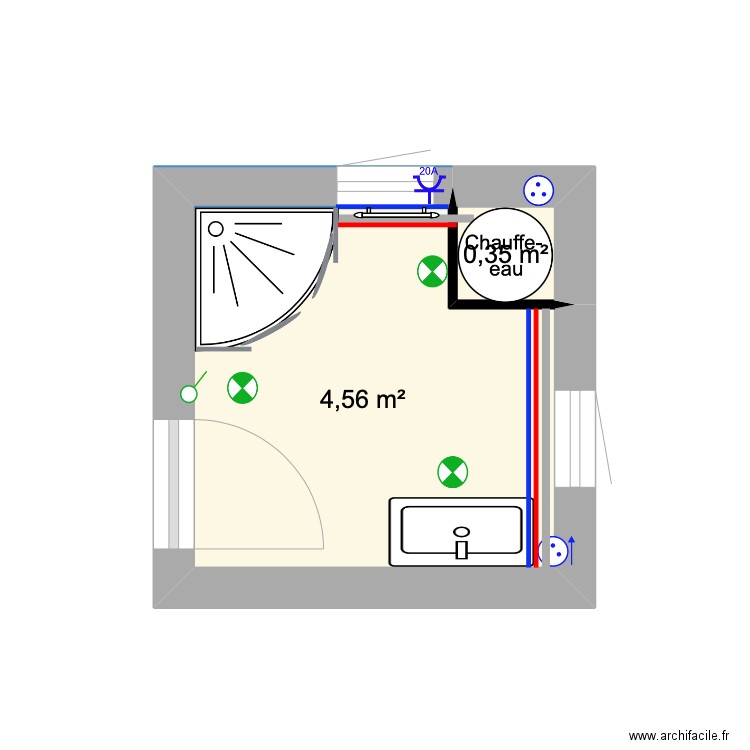 SDB_étage. Plan de 2 pièces et 5 m2