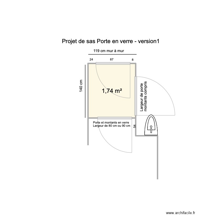 Sas Entrée . Plan de 1 pièce et 2 m2