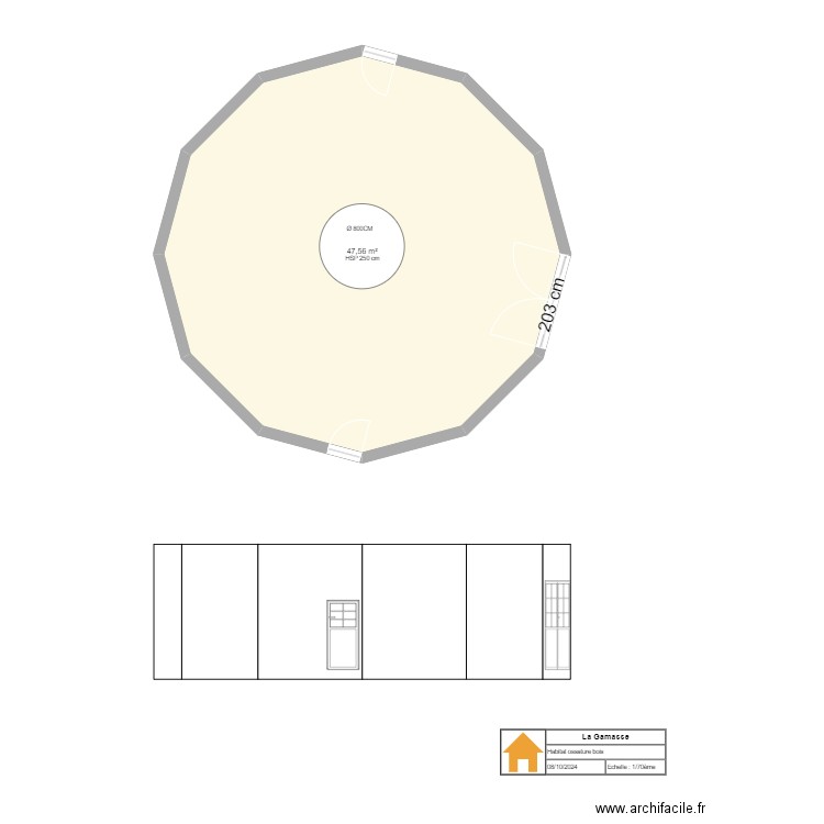 Habitat léger ossature bois. Plan de 1 pièce et 48 m2