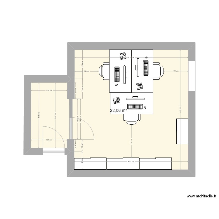 bureau responsable. Plan de 1 pièce et 22 m2