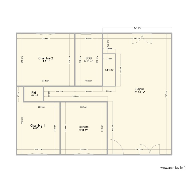 st hilaire initial. Plan de 7 pièces et 68 m2