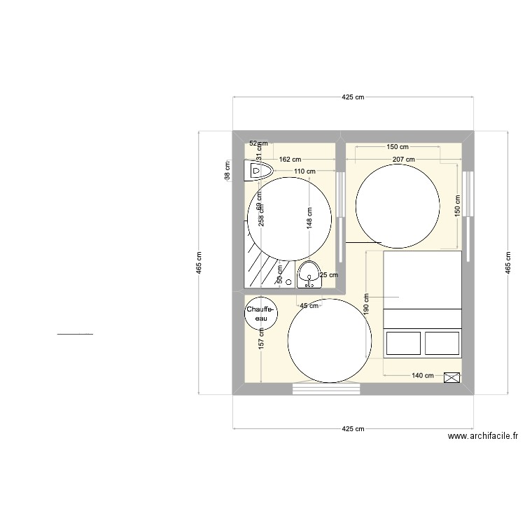 chambre M. L Axel. Plan de 2 pièces et 16 m2