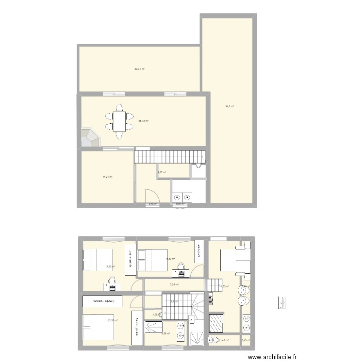 IGNY. Plan de 18 pièces et 165 m2