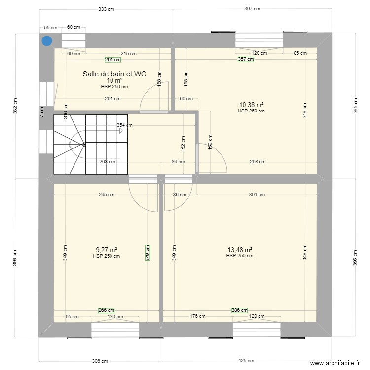 1er étage. Plan de 4 pièces et 43 m2