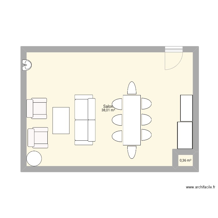 salle 1.12. Plan de 2 pièces et 38 m2