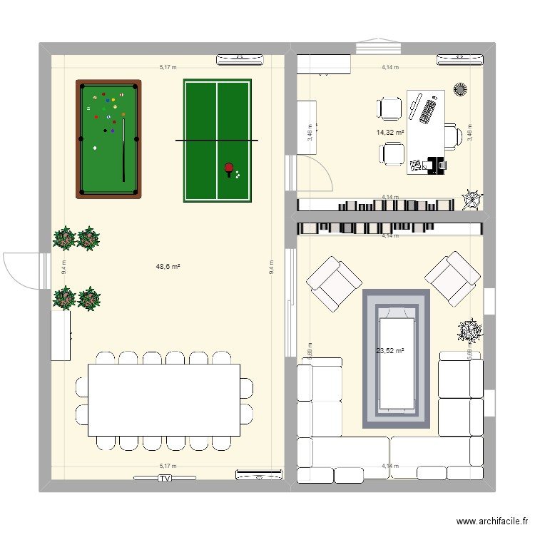 conciergerie. Plan de 3 pièces et 86 m2