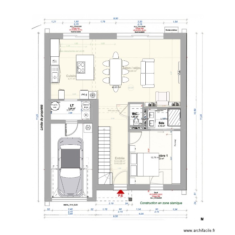 RDC MAISON FRENE. Plan de 7 pièces et 71 m2