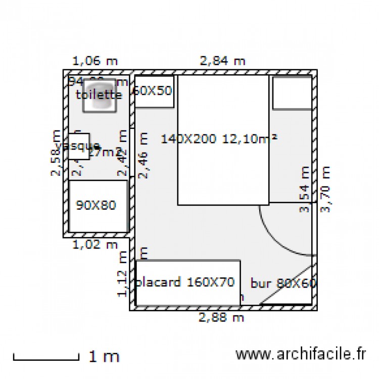 chambreSE/WC 12,10m². Plan de 0 pièce et 0 m2