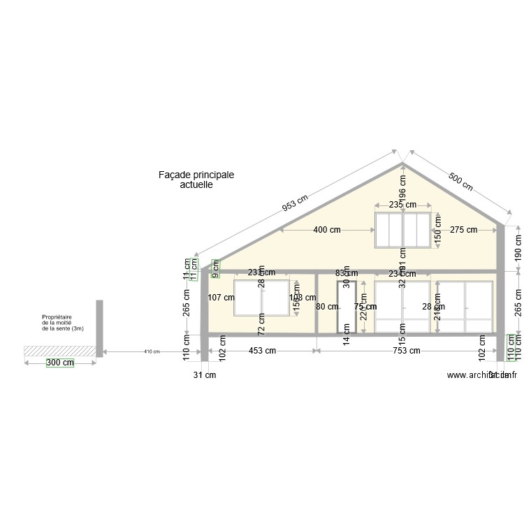 Façade avant actuelle. Plan de 0 pièce et 0 m2