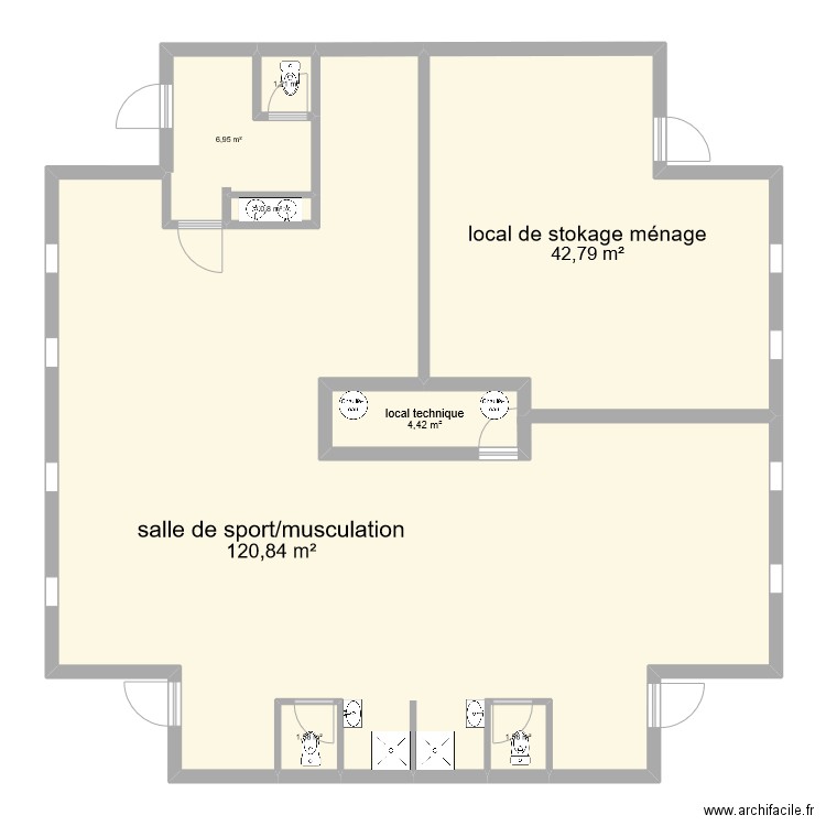 Vestiaire salla de muscu. Plan de 0 pièce et 0 m2