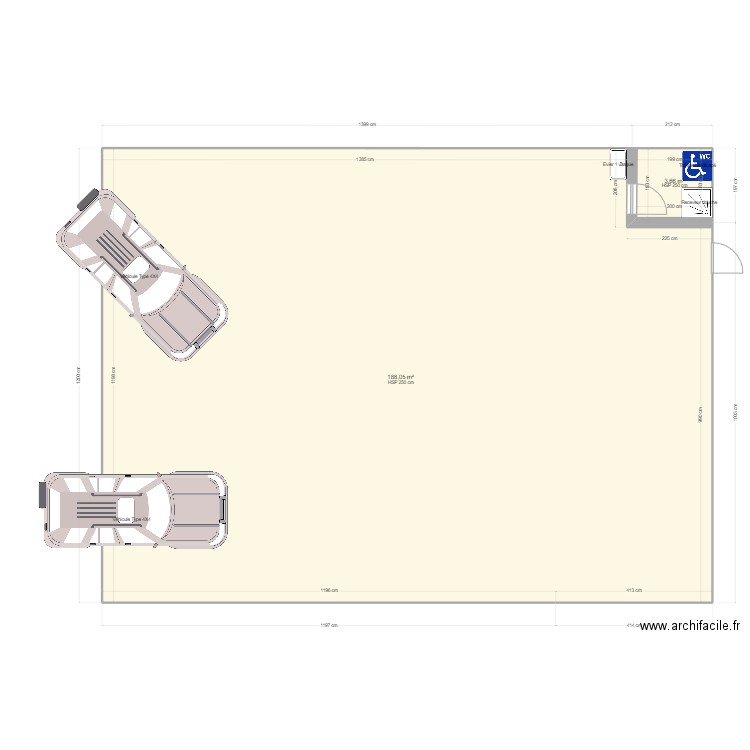 hangar. Plan de 2 pièces et 192 m2