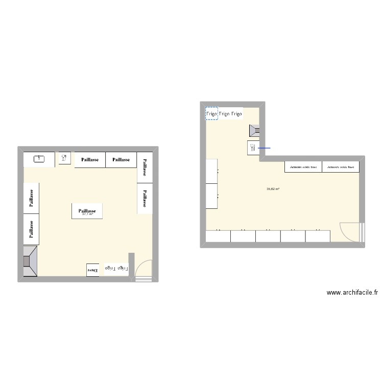 Salle C204 et C202. Plan de 1 pièce et 36 m2