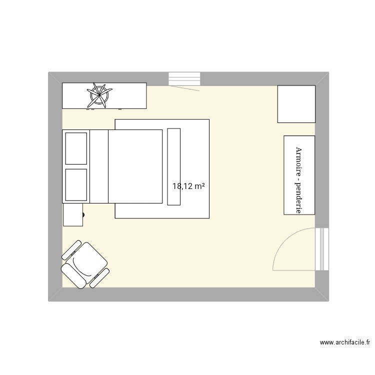 Chambre. Plan de 1 pièce et 18 m2