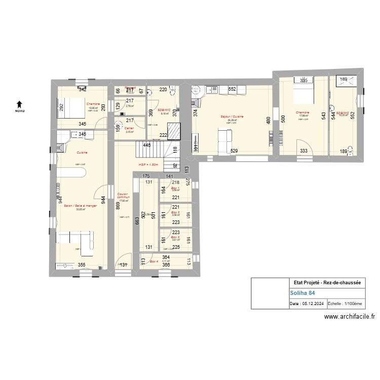 Logement FAUCON - Etat Projeté. Plan de 35 pièces et 407 m2