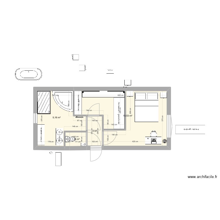 AGRANDISSEMENT GRANGE VERSION 111. Plan de 4 pièces et 31 m2